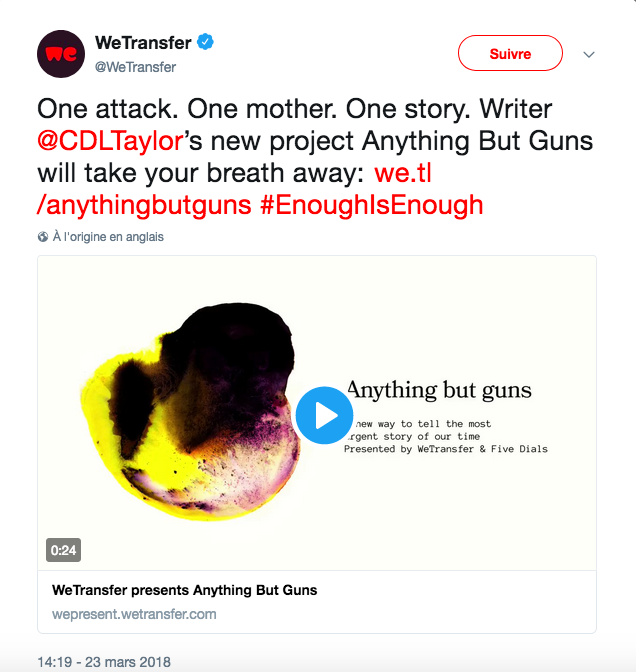 Capture Twitter Craig Taylor contre la violence des armes #EnoughIsEnough