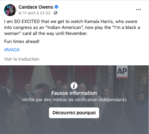 Publication Facebook de Candace Owens